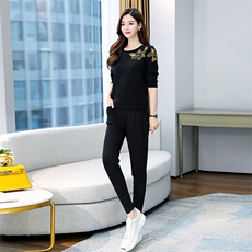 运动套装女2025年春秋新款大码小个子时尚跑步休闲两件套洋气减龄，女装套装/套裙，天丽