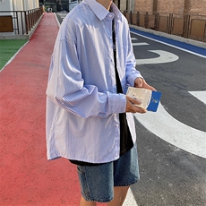 条纹衬衫男日系潮牌街头宽松情侣衬衣ins上衣服薄款外套CS520-P30，男装衬衫，星座1008