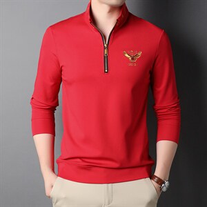 时尚男士长袖t恤拉链棉卫衣中年立领上衣秋冬装厚款HPN768-P95,男装T恤,电商B212（原钱塘6029）