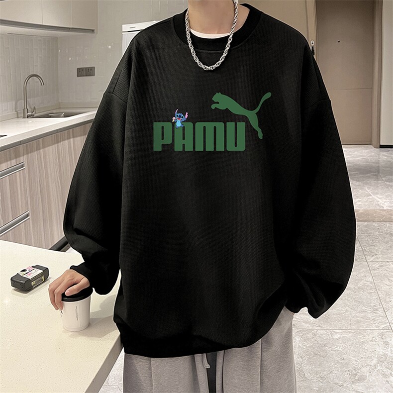 华夫格卫衣圆领卫衣男大码长袖t恤男外套 HW76227-P30加绒款-P40图片