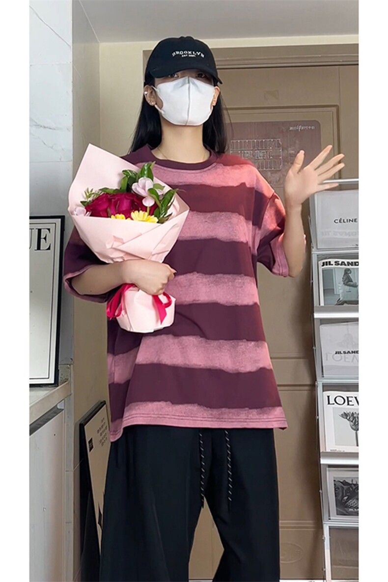 美式扎染条纹短袖t恤男女夏季宽松复古半袖情侣T3622-特价P30,男装T恤,电商A007