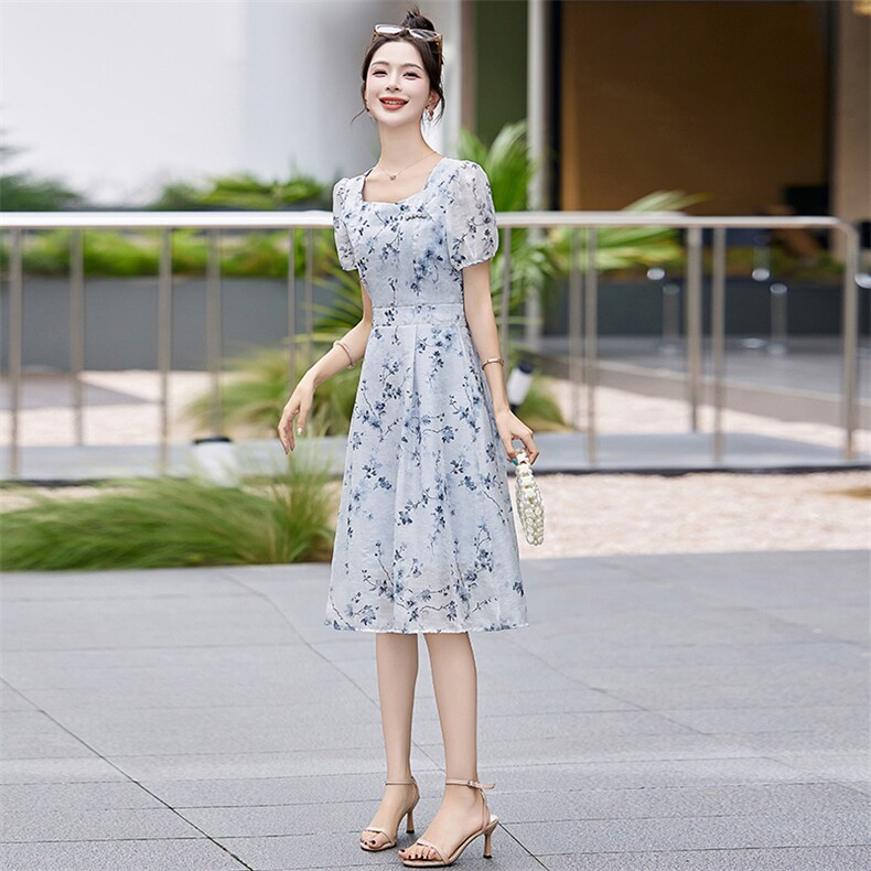 方领连衣裙女2025夏装新款收腰气质小个子显高法式a字裙,女装连衣裙,欣贝拉