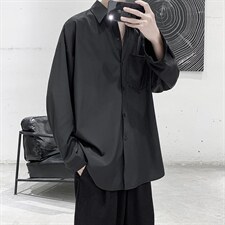 DM13-P40港风纯色百搭帅气夏款宽松休闲男装衬衫上衣送领带，男装衬衫，电商D321-1