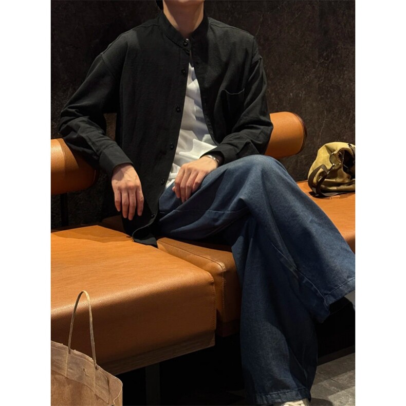 长袖立领仿麻休闲衬衫1302-GC67-P40控68 成分100棉图片