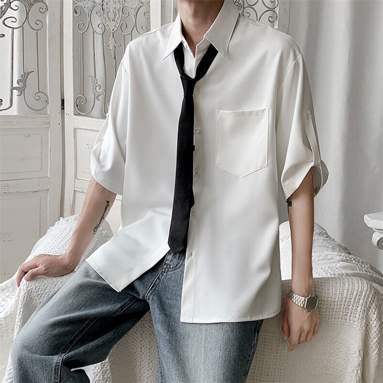 短袖衬衫男夏季新款港风宽松冰丝大码衬衣CS012-P35，男装衬衫，星座214-3