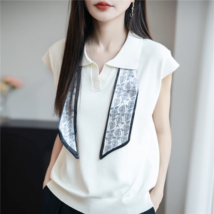 春秋POLO领精纺羊毛衫针织毛衣女气质提花丝巾上衣宽松长袖打底衫图片