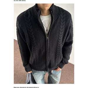 美式复古麦穗纹开衫毛衣外套男女款秋冬保暖长袖针织衫上衣图片