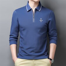 春秋男士时尚长袖POLO衫休闲百搭舒适柔软棉打底衫纯色上衣男装，男装T恤，钱塘6003（原4033）