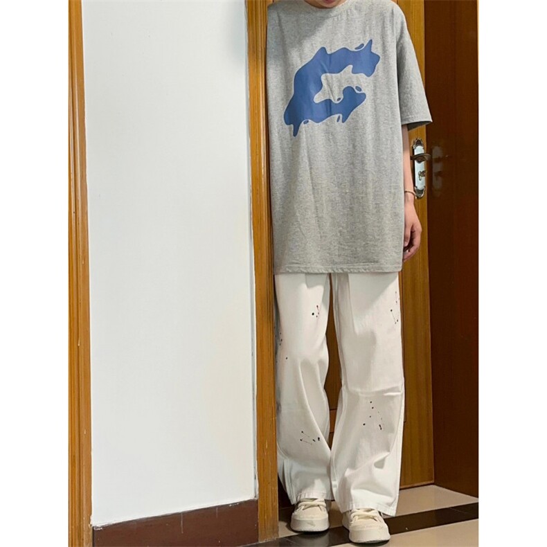 【有货】涂鸦泼墨白色牛仔裤美式oversize裤子高街6677LL-特P48,男装牛仔裤,星座1007（原301D）