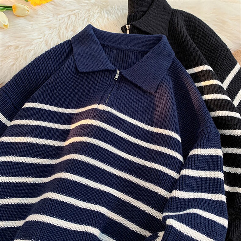 高品质秋款男针织衫POLO领拉链毛衣条纹拼色外套M03P55,男装针织衫/毛衣,星座1013-1