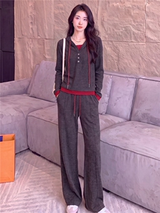 设计感休闲运动套装女春秋时尚新款连帽长袖卫衣阔腿长裤两件套潮图片 设计感休闲运动套装女春秋时尚新款连帽长袖卫衣阔腿长裤两件套潮图片