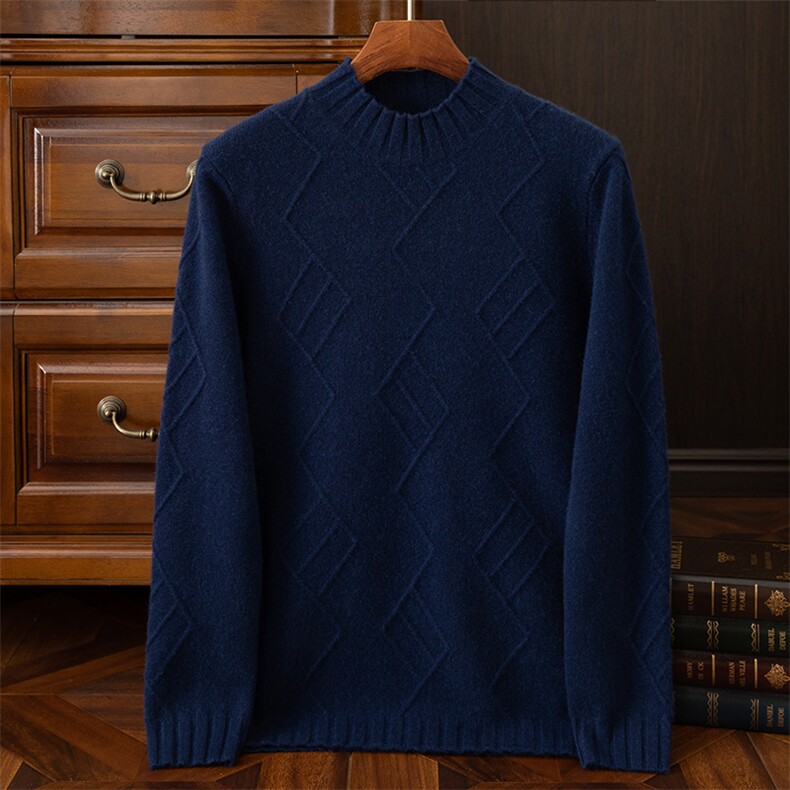 品质男羊绒套衫羊绒圆领长袖立体纹理保暖高端商务休闲，男装羊绒套衫，鼎坤羊绒