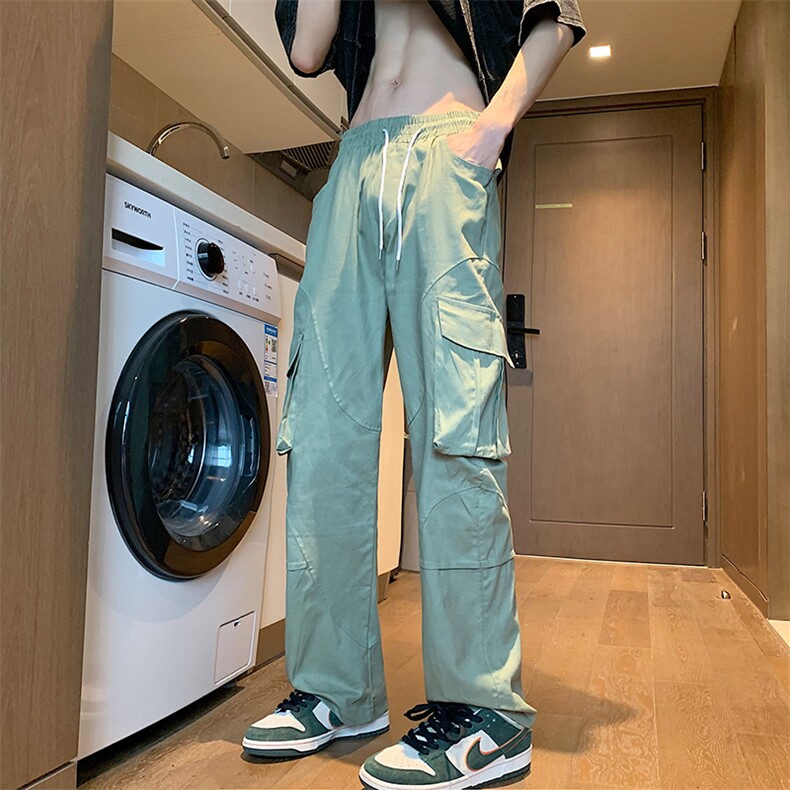 工装裤高街男港风裤子设计高级感多口袋直筒阔腿裤K609-P40,男装休闲裤,电商B278