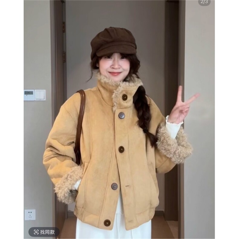皮毛一体情侣装宽松休闲麂皮外套 D328-ZB2509-P128图片