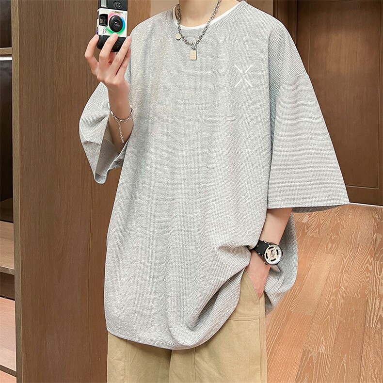 华夫格t恤男短袖男大码五分袖酒店风HT73305-P22,男装T恤,电商A040