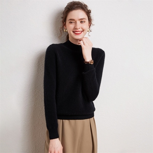 秋冬季羊绒半高桂花针通勤休闲款羊绒衫图片