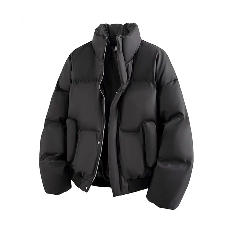 现货5W件冬季三防重磅硬挺boxy短款羽绒立领PU皮棉衣外套加厚棉服,男装棉衣,电商A486