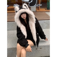 黑色毛领棉服厚外套男女2025冬装新款超好看复古座山雕夹棉衣，男装棉衣，星座715-4