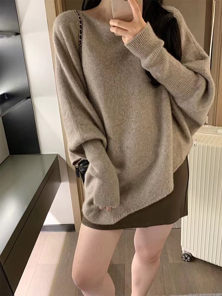 慵懒风宽松粗针蝙蝠袖毛衣女秋冬短款韩版宽松显瘦,针织衫/毛衣,半城羊绒