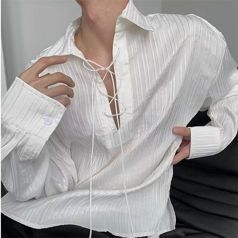 D0128-特P35新款纯色褶皱质感抽绳长袖衬衫男士衬衣-网图现货,男装衬衫,星座603-2