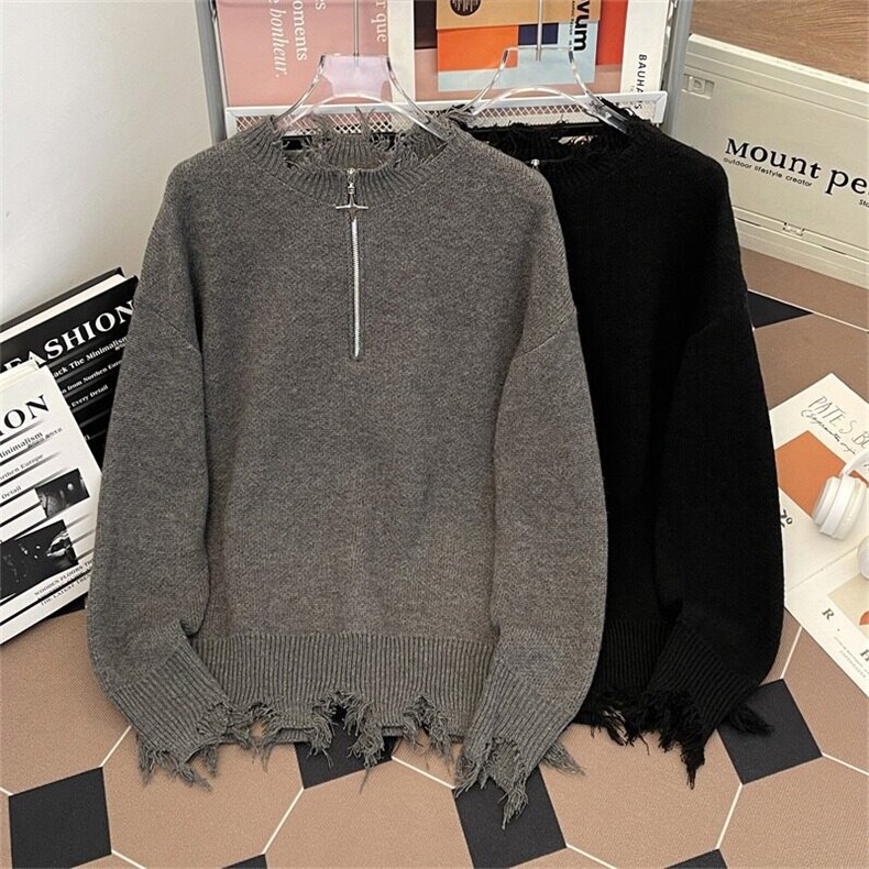 美式复古秋冬氛围感破坏毛衣M5325P58,男装针织衫/毛衣,星座1116-2