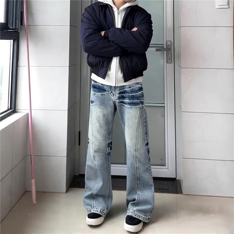 牛仔裤男女网红潮牌高街美式乞丐破洞刮烂潮流修身小脚长裤子图片