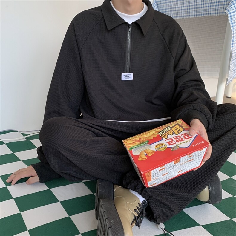 XZ216-ZZ90-P1182021男款中性男女情华夫格黑上衣P65裤子P55,男装卫衣,星座716-1