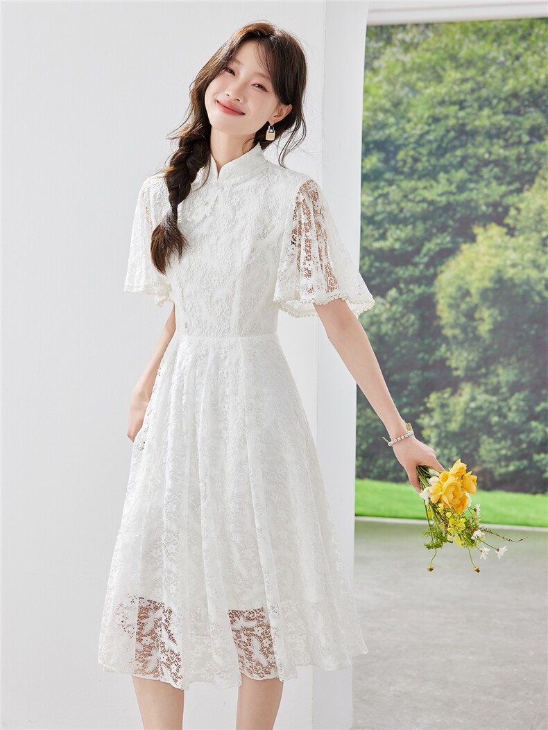 《现货26夏上新》新中式改良版旗袍蕾丝拼接气质连衣裙女,商品下架区,苗苗