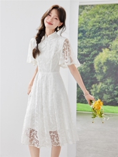 《现货26夏上新》新中式改良版旗袍蕾丝拼接气质连衣裙女，女装连衣裙，苗苗