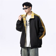 港风美式字母刺绣日系条纹立领夹克外塔男XZ213-JK5529-P90控128，男装夹克，星座213