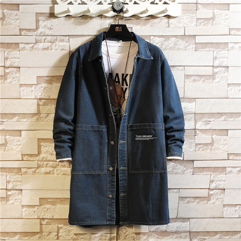 F648-P78M-5XL现货砖墙长款牛仔风衣大码网格，男装风衣，星座103A