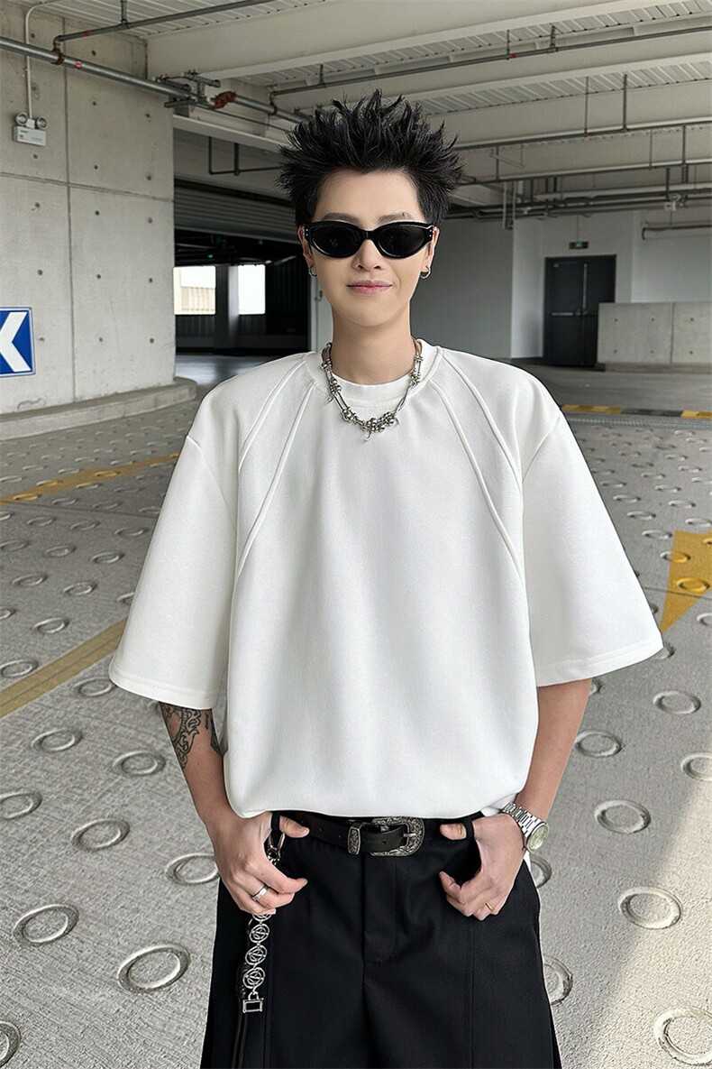 8XL-M美式高街高克重短袖T恤男宽松短款BOXY正肩上衣半袖DX334,男装T恤,电商D206-1