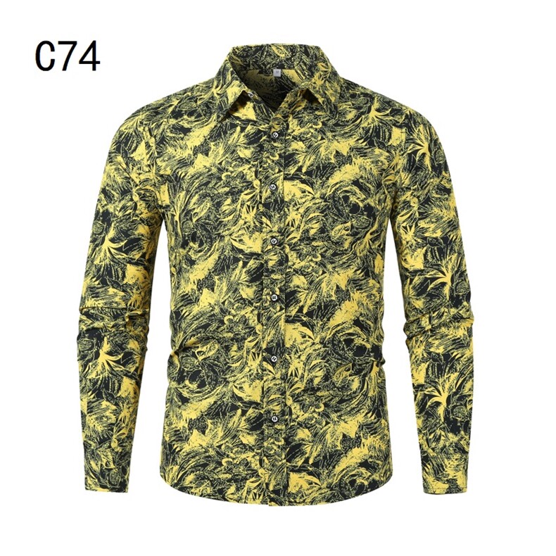 1611B-C74长袖大码衬衫欧美宽松印花衬衫2021新品春装衬衣男图片