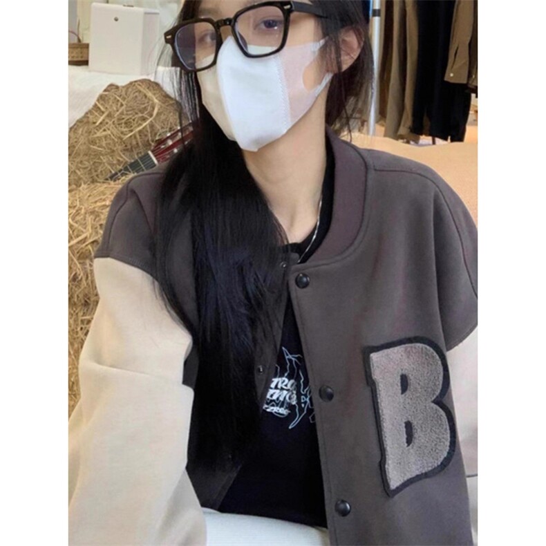 1506A/GA140/P64复古风字母拼接棒球服女设计感开衫外套,女装短外套,星座1506A