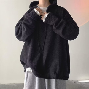 连帽秋冬款加厚外穿日系复古慵懒宽松学院风针织衫毛衣外套图片