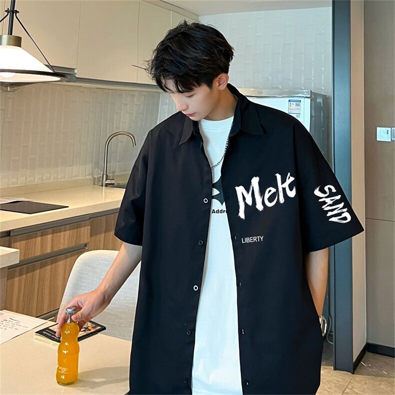 电商DSA028-MDSP733P38夏季新款港风百搭潮流印花短袖衬衫男，男装T恤，电商A028