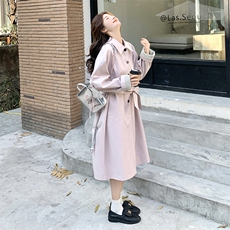 粉色甜美减龄风衣外套女2025年秋季新款韩版中长款系带收腰大衣，女装套装/套裙，2C217