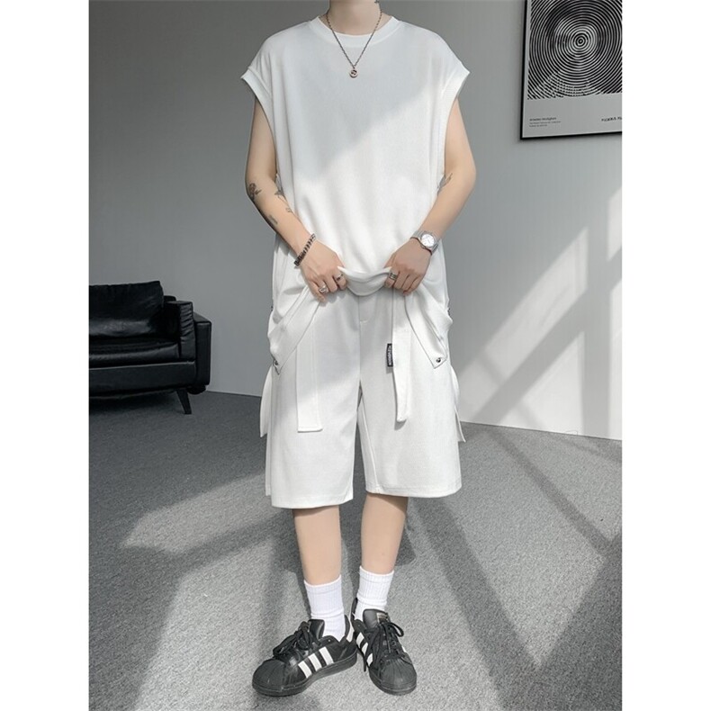 无袖T恤套装垂感冰丝背心大码穿搭衣服运动坎肩两件套TZ1706/P65,男装T恤,电商B238