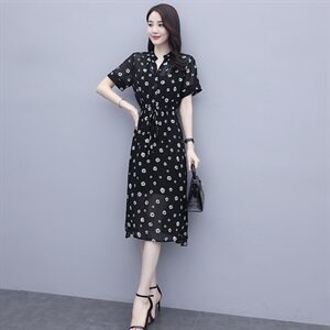 女士真丝桑蚕丝衬衫连衣裙女夏2024新款中年妈妈显瘦气质波点裙子图片