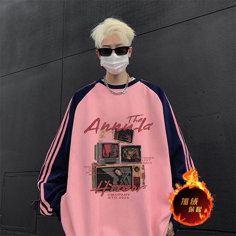抖音得物供货 提供视频 秋冬重磅美式宽松织带圆领卫衣0772图片