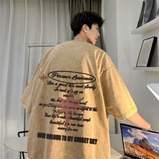 DSA028-SXFPV599P32重磅蜡染克美式复古水洗潮牌发泡印花短袖男，男装T恤，电商A028