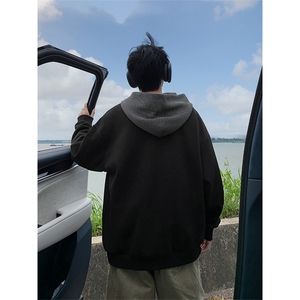 秋冬港风假两件撞色拼接连帽卫衣休闲百搭XZ302B-1-VE55181-P54图片