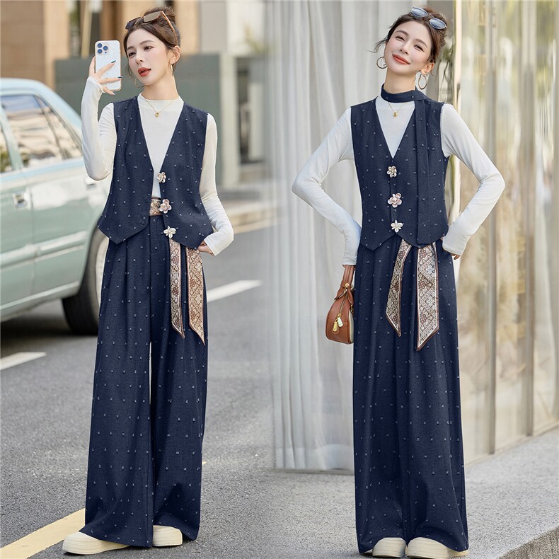 马甲小香风套装裤女2025春季新款减龄搭配一整套气质配丝巾,女装套装/套裙,众宇琦