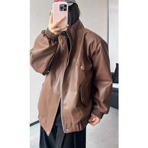 春秋款潮流痞帅设计感炸街机车pu皮情侣夹克外套25XJ55281特批55图片