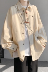 8XL-M特大码风棉麻长袖盘扣亚麻刺绣衬衫男新中式CS510P65，男装衬衫，电商D206-1
