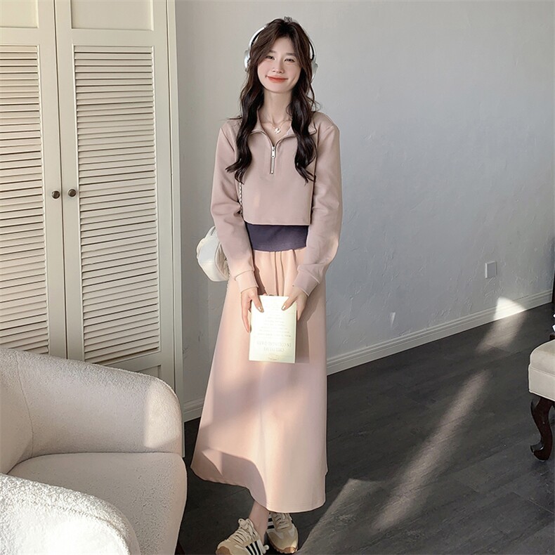 现货--卫衣时尚运动套装裙女春秋2025新款韩系减龄撞色三件套,女装套装/套裙,浙宝203