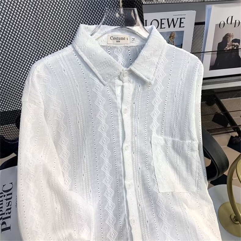 春季新款衬衫男士韩版潮流休闲上衣褶皱肌理感微宽松衬衣C692/P42，男装衬衫，星座506B