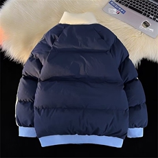 美式立领拼色三条纹棉服男女加厚保暖宽松面包服棉衣外套~Q4613，男装棉衣，星座601-2