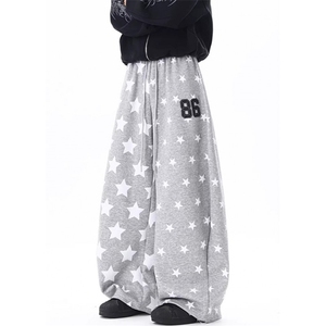 【002】星星阔腿运动卫裤男宽松抽绳拖地长裤 A079-M1000-P42图片