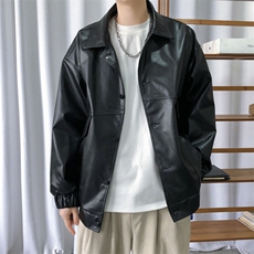 现货春装皮衣外套男宽松休闲PU机车皮夹克潮流A584-P90加绒100，男装皮衣，电商A351